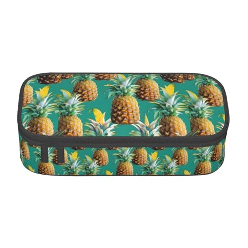 TTYDOKLA Federmäppchen aus Oxford-Stoff mit tropischem Ananas-Motiv, mit mehreren Fächern, ideal für Reisen oder Büro, Schwarz , Einheitsgröße, Kosmetiktasche von TTYDOKLA