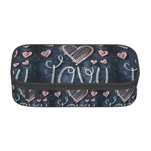 TTYDOKLA Federmäppchen mit Aufschrift "I Love You" mit Herzen, Oxford-Stoff, mit mehreren Fächern, ideal für Reisen oder Büro, Schwarz , Einheitsgröße, Kosmetiktasche von TTYDOKLA