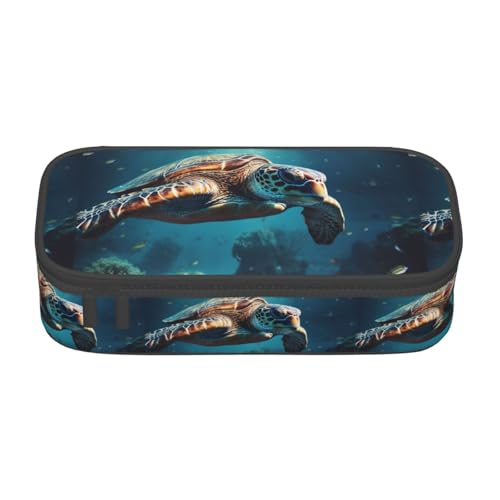 TTYDOKLA Federmäppchen mit U-Boot-Schildkröte unter dem Meer, Oxford-Stoff, mit mehreren Fächern, ideal für Reisen oder Büro, Schwarz , Einheitsgröße, Kosmetiktasche von TTYDOKLA