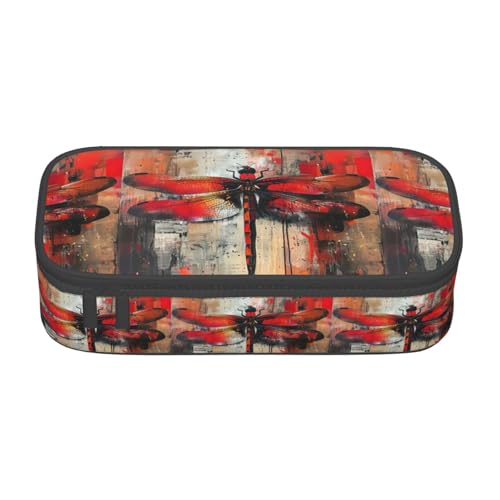 TTYDOKLA Federmäppchen mit abstraktem rotem Libellen-Druck, Oxford-Stoff mit mehreren Fächern, ideal für Reisen oder Büro, Schwarz , Einheitsgröße, Kosmetiktasche von TTYDOKLA