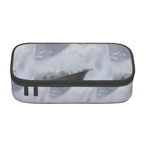 TTYDOKLA Federmäppchen mit chinesischem Malerei-Druck, Oxford-Stoff mit mehreren Fächern, ideal für Reisen oder Büro, Schwarz , Einheitsgröße, Kosmetiktasche von TTYDOKLA