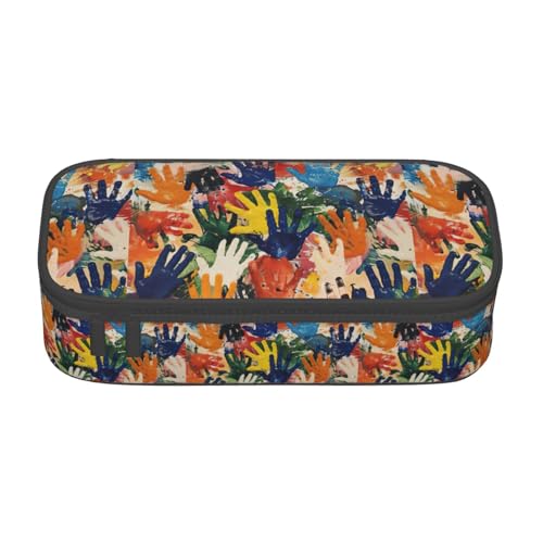 TTYDOKLA Kinder-Federmäppchen mit Handdruck, Oxford-Stoff mit mehreren Fächern, ideal für Reisen oder Büro, Schwarz , Einheitsgröße, Kosmetiktasche von TTYDOKLA