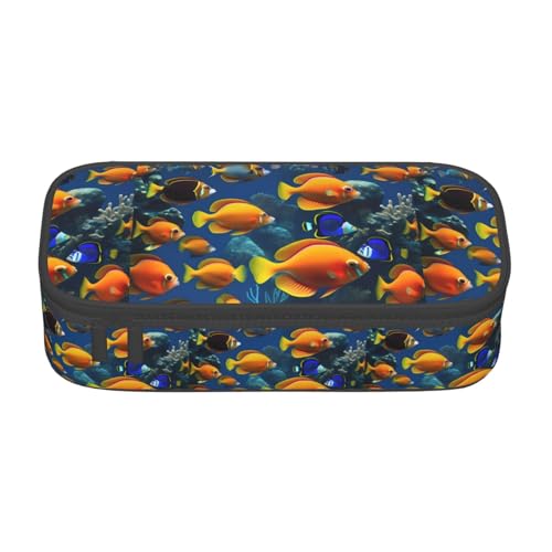 TTYDOKLA The Underwater World Federmäppchen mit tropischem Fisch-Druck, Oxford-Stoff mit mehreren Fächern, ideal für Reisen oder Büro, Schwarz , Einheitsgröße, Kosmetiktasche von TTYDOKLA
