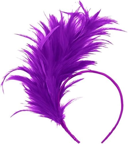 Haarreif Karneval Kopfschmuck Karneval Haarreifen Damen Karneval Feder Haarschmuck 1920s Stirnband Feder Stirnband 20er Stil Haarband Retro Haarband Haarreif Fascinator (Lila, Einheitsgröße) von TUANMOZI