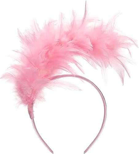 Haarreif Karneval Kopfschmuck Karneval Haarreifen Damen Karneval Feder Haarschmuck 1920s Stirnband Feder Stirnband 20er Stil Haarband Retro Haarband Haarreif Fascinator (Rosa, Einheitsgröße) von TUANMOZI