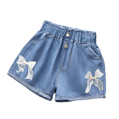 Mädchen Jeanshose Freizeit Sommershorts Elastische Taille Denim Shorts Baumwolle Kurze Hosen für Kinder 2-13 Jahre (DE/NL/SE/PL, Numerisch, 110, 116, Regular, A) von TUANMOZI