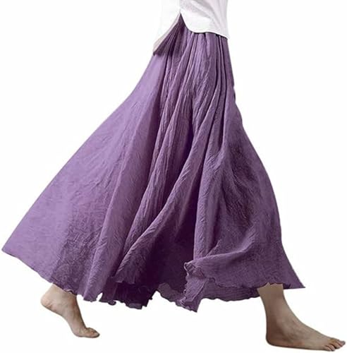 Röcke Damen Leinen Maxirock Baumwolle Leinen Rock Boho Sommerrock Einfarbig Freizeitrock Faltenrock Frauen Langerock (DE/NL/SE/PL, Alphanumerisch, Einheitsgröße, Regular, Regular, Lila 2) von TUANMOZI