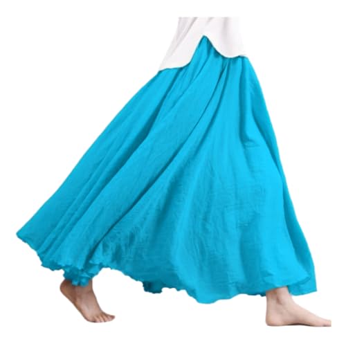 Röcke Damen Leinen Maxirock Baumwolle Leinen Rock Boho Sommerrock Einfarbig Freizeitrock Faltenrock Frauen Langerock (DE/NL/SE/PL, Alphanumerisch, Einheitsgröße, Regular, Regular, Blau 5) von TUANMOZI