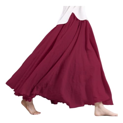 Röcke Damen Leinen Maxirock Baumwolle Leinen Rock Boho Sommerrock Einfarbig Freizeitrock Faltenrock Frauen Langerock (DE/NL/SE/PL, Alphanumerisch, Einheitsgröße, Regular, Regular, WE) von TUANMOZI