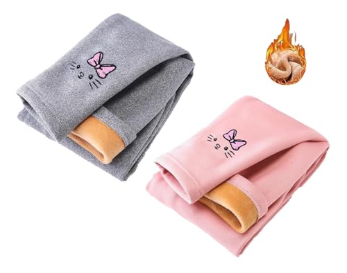 TUANMOZI 2er Pack Thermoleggings Mädchen Gefütterte Winter Leggings mit Fleece Warme Hosen für Kinder Jungen und Mädchen 2-7 Jahre (DE/NL/SE/PL, Numerisch, 110, 116, Regular, 2er-Pack Grau+Rosa) von TUANMOZI
