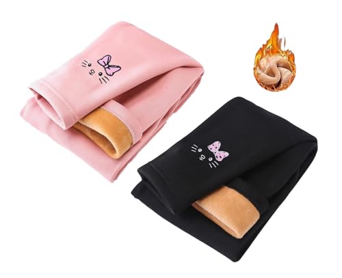 TUANMOZI 2er Pack Thermoleggings Mädchen Gefütterte Winter Leggings mit Fleece Warme Hosen für Kinder Jungen und Mädchen 2-7 Jahre (DE/NL/SE/PL, Numerisch, 128, 134, Regular, 2er-Pack Rosa+Schwarz) von TUANMOZI