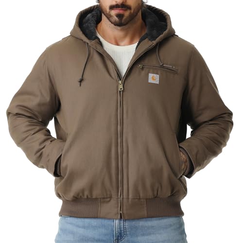 TUAOVA Herren-Arbeitsmantel, gewaschenes Enten-Fleece-Futter, wasserdicht, Arbeitskleidung, Passform, entspannte Winter-Kapuzenjacke, Braun, XXX-Large von TUAOVA