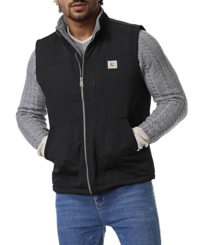 TUAOVA Herren-Arbeitsweste, lockere Passform, Fleece-gefüttert, langlebig, wasserdicht, Stehkragen, Schwarz, X-Large von TUAOVA