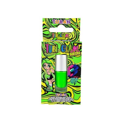TUBAN Tubi Glam – Nagellack für Kinder – Für Mädchen – Abwaschbar mit warmem Wasser – Bitterer Geschmack – Bitterer Nagellack - Neon Grün von TUBAN