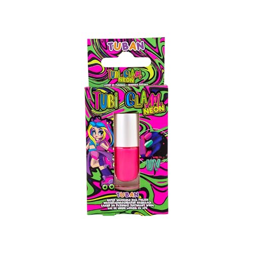 TUBAN Tubi Glam – Nagellack für Kinder – Für Mädchen – Abwaschbar mit warmem Wasser – Bitterer Geschmack – Bitterer Nagellack - Neon Pink von TUBAN