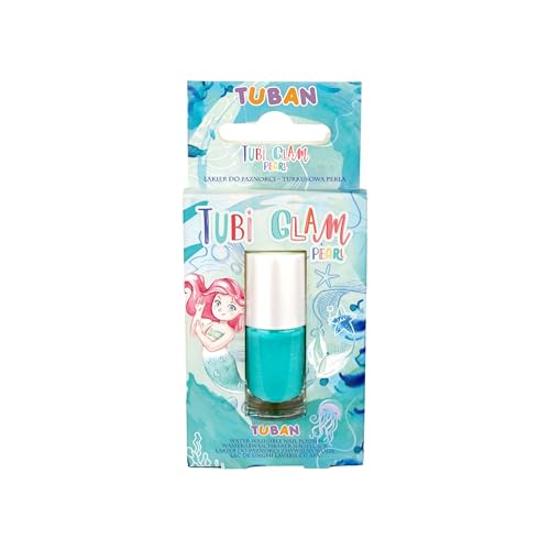TUBAN Tubi Glam – Nagellack für Kinder – Für Mädchen – Abwaschbar mit warmem Wasser – Bitterer Geschmack – Bitterer Nagellack - Türkis Perlmutt von TUBAN