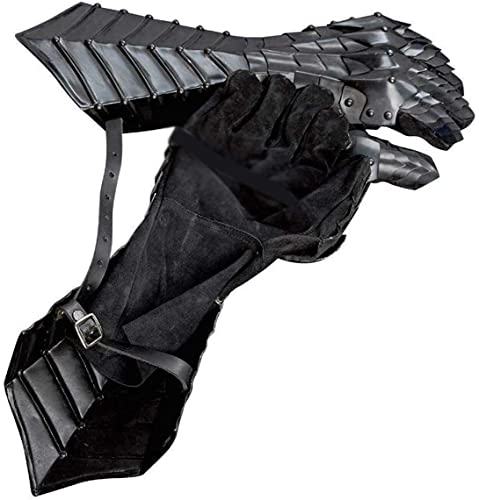 TUBAZ Schwarze antike Nazgul Stulpenhandschuhe aus Stahl, mittelalterliche Rüstung, Handschuhe ~ Kreuzritter LARP Stulpen, Schwarz, 16" long von TUBAZ