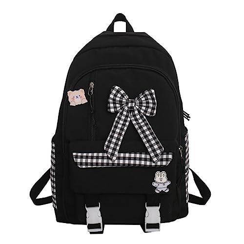 Rucksäcke Für Mittelschülerinnen, Rucksäcke Für Laptop Rucksack Mädchen, Bowknot Dekor Schultasche, Kawaii Reise Buch Tasche Für Teen Mädchen (schwarz) von TUBBLI