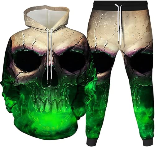 TUBBLI Pullover 3d Druck Herren Jogginganzug Skull Jogginganzug Für Herren Jogging 3d Totenkopf Herren Jogginganzug Hoodie Und Hose Herren Trainingsanzug Jogginganzug Sportanzug 2-Teilig (A7,L) von TUBBLI