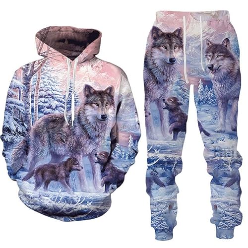 TUBBLI Unisex 3D Druck Wolf-Hoodie-Set Herren Damen Kapuzenpullover Bunt Langarm Sweatshirt S-6XL Hoodie Pullover Jacke mit Kapuze (A1,6XL) von TUBBLI