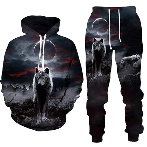 TUBBLI Unisex 3D Druck Wolf-Hoodie-Set Herren Damen Kapuzenpullover Bunt Langarm Sweatshirt S-6XL Hoodie Pullover Jacke mit Kapuze (A2,M) von TUBBLI