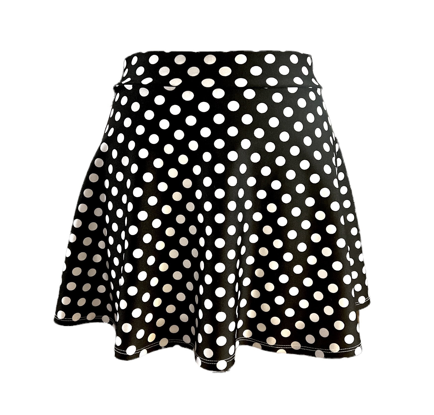 Schwarz Weiß Polka Dots Elasthan Flare Minirock Schwarz Weiß Polka Dots Elasthan Flare Minirock von TUBOSSHOP