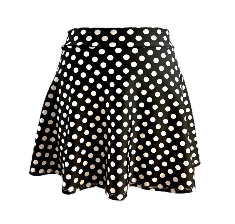 Schwarz Weiß Polka Dots Elasthan Flare Minirock von TUBOSSHOP