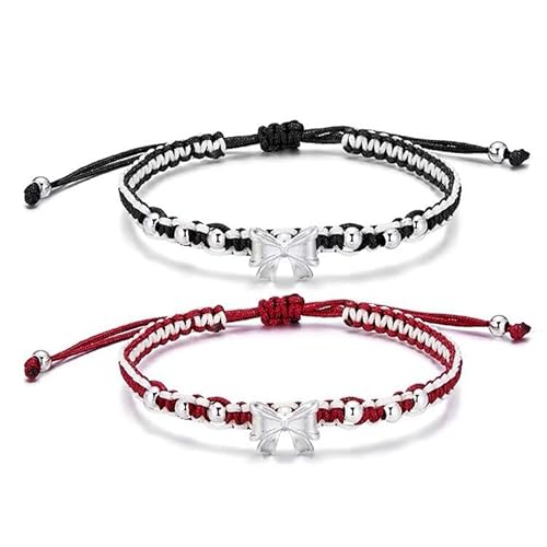 TUCEWP BFF Armbänder für 2 Schleife Passende Armbänder Rot Schwarz String Armbänder für Beste Freundin Freundschaftsarmbänder für Frauen Verstellbares Kordelarmband Schleife Charm Geflochtene Seil von TUCEWP