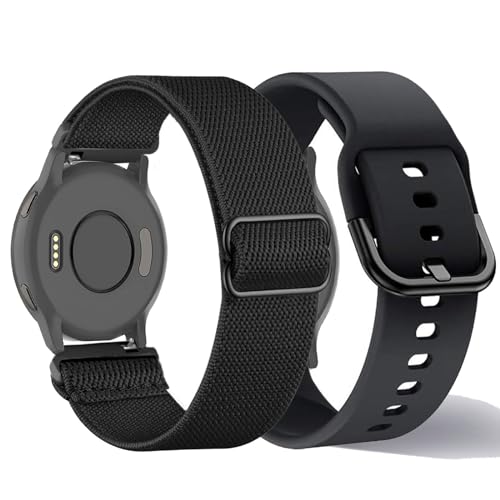 TUCOMO 2 Pack Armband Kompatibel mit 18mm Garmin Venu 2S/Venu 3S/Vivoactive 4S/Vivomove 3S, Elastische Schleife Dehnbare Nylon & Silikon Ersatzband für Garmin Forerunner 255S/265S Herren Damen von TUCOMO