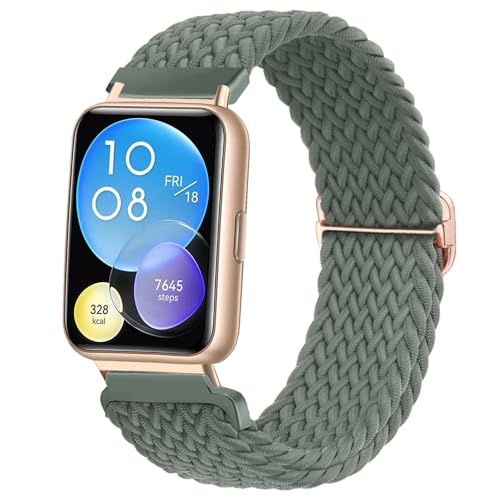 TUCOMO Nylon Geflochtenes Armband Kompatibel mit Huawei Watch Fit 2 Active/Elegant/Classic,Loop Dehnbare Elastische Uhrenarmband für Huawei Watch Fit 2 Herren Damen von TUCOMO