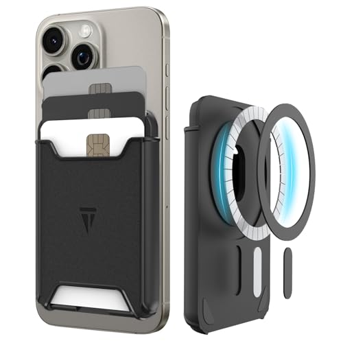 TUDIA MagSafe-kompatible Kartenetui [Kapazität für 3 Karten] Ultradünne, robuste PC-Geldbörse mit starkem Magnethalt - Schwarz von TUDIA