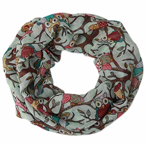 TUDUZ Schal Damen, Loop Schlauchschal mit Eule Muster Print Schal Wrap Schal (50cm * 170cm, Grün) von TUDUZ