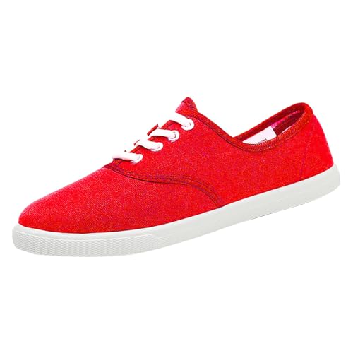 TUDUZ 2025 Damen Leichte Laufschuhe aus weichem Fashion Canvas Sneaker Klassische Schnürschuhe Leichte Freizeitschuhe Red gr 42 von TUDUZ