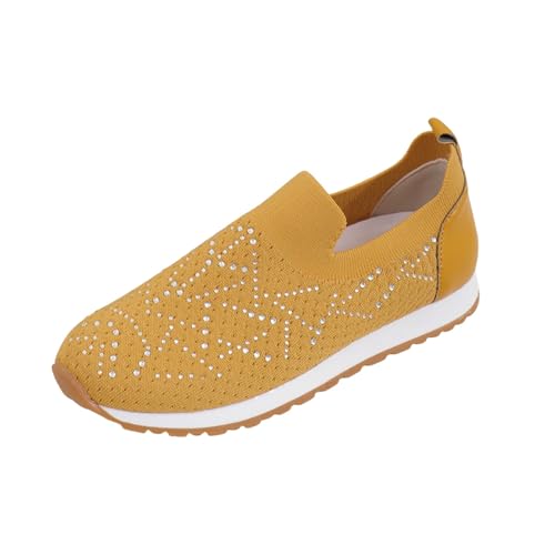 TUDUZ 2025 Damenschuhe mit geschlossener Spitze Frühling rutschfest lässig bequem modisch Mesh Wanderschuhe Damenschuhe (Yellow, 43) von TUDUZ