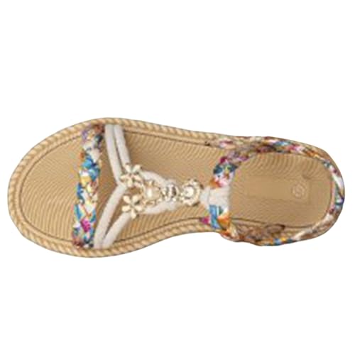 TUDUZ 2025 Geflochtene Damen Sandalen Sommerschuhe Blumenmuster Damen Bequeme Orthopädische Schuhe Offene Zehenpartie Rutschfeste Atmungsaktive Plateau-Strandsandalen (Khaki, 39) von TUDUZ