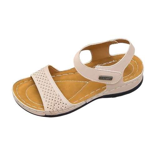 TUDUZ 2025 Offene Zehenriemen Plateau Keilsandalen Lässige Riemchensandalen Bequeme Outdoor-Schuhe Strandurlaub Schuhe Damen Hoch Keilsandalen für Damen (Beige, 39) von TUDUZ