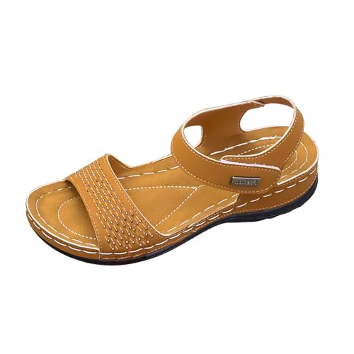 TUDUZ 2025 Offene Zehenriemen Plateau Keilsandalen Lässige Riemchensandalen Bequeme Outdoor-Schuhe Strandurlaub Schuhe Damen Hoch Keilsandalen für Damen (Brown, 37) von TUDUZ
