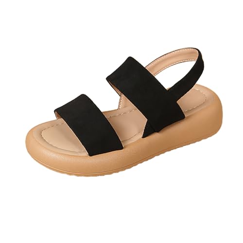 TUDUZ 2025 Plateau-Sandalen mit dicker Sohle für Damen Strandmode-Schuhe mit flachem Absatz für Damen Weich und leicht (Black, 38) von TUDUZ