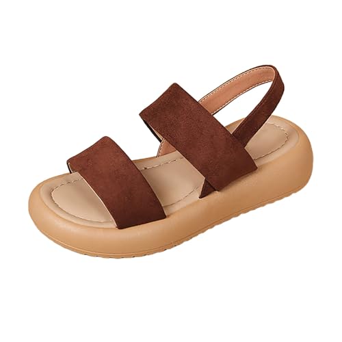 TUDUZ 2025 Plateau-Sandalen mit dicker Sohle für Damen Strandmode-Schuhe mit flachem Absatz für Damen Weich und leicht (Brown, 41) von TUDUZ