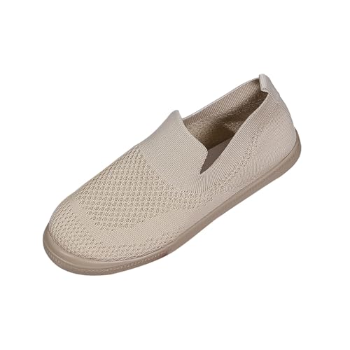 TUDUZ Atmungsaktive Mesh Slipper Leichte Slip-On Sneaker Wanderschuhe Komfort Flache Damen Sneaker Schuhe Damen (Beige, 36) von TUDUZ
