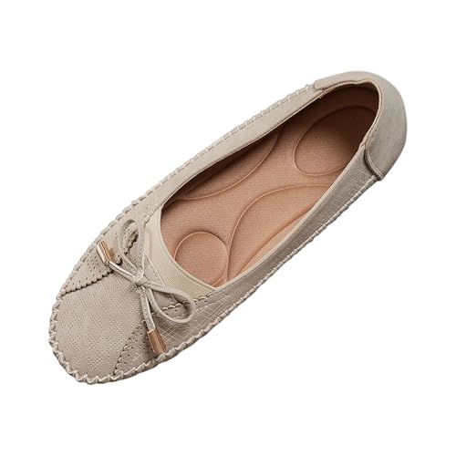 TUDUZ Atmungsaktive Schuhe aus perforiertemLeder Damen Mokassins mit Quiltmuster Schleifendetail Komfort-Innensohle Bequeme Loafer für Damen zum Fahren und Gehen (Beige, 43) von TUDUZ