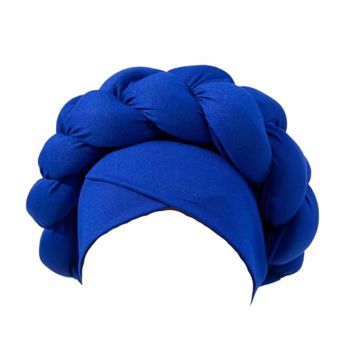 TUDUZ Boho geflochtene Turban-Mütze, afrikanische Turbane für Frauen, Kopfbedeckungen für schwarze Frauen, geflochtene seidige Turban-Hüte Stirnbänder Kinder (Blue, One Size) von TUDUZ