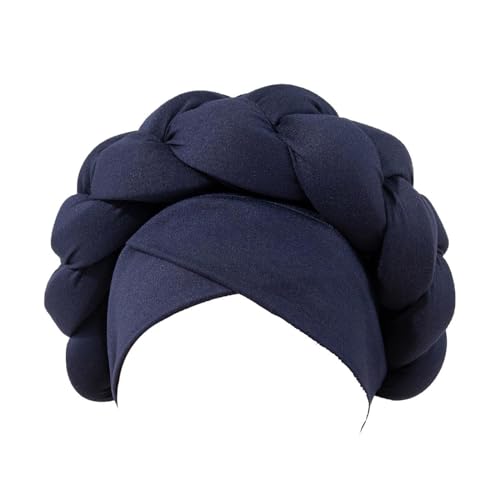 TUDUZ Boho geflochtene Turban-Mütze, afrikanische Turbane für Frauen, Kopfbedeckungen für schwarze Frauen, geflochtene seidige Turban-Hüte Stirnbänder Kinder (Navy, One Size) von TUDUZ