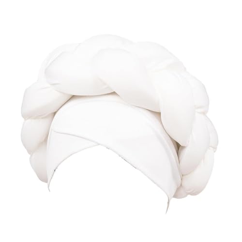 TUDUZ Boho geflochtene Turban-Mütze, afrikanische Turbane für Frauen, Kopfbedeckungen für schwarze Frauen, geflochtene seidige Turban-Hüte Stirnbänder Kinder (White, One Size) von TUDUZ