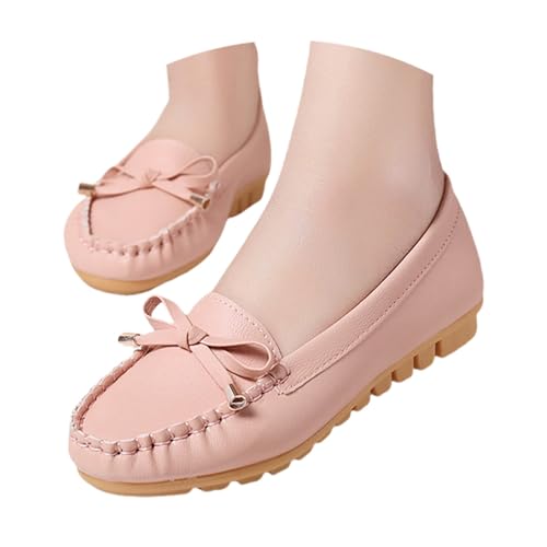 TUDUZ Damen Arbeitsschuhe Rundkopf Anti-Rutsch Casual Outdoor Street Walking Flache Sohle Flache Schleife Autofahrerschuhe Damenschuhe (Pink, 37) von TUDUZ