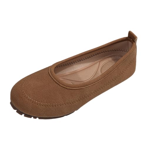 TUDUZ Damen Ballerinas Wildlederoptik Komfortabel mit Gummisohle Damen Lässige Bequeme Freizeitschuhe Schuhe Krankenschwester (Brown, 42) von TUDUZ
