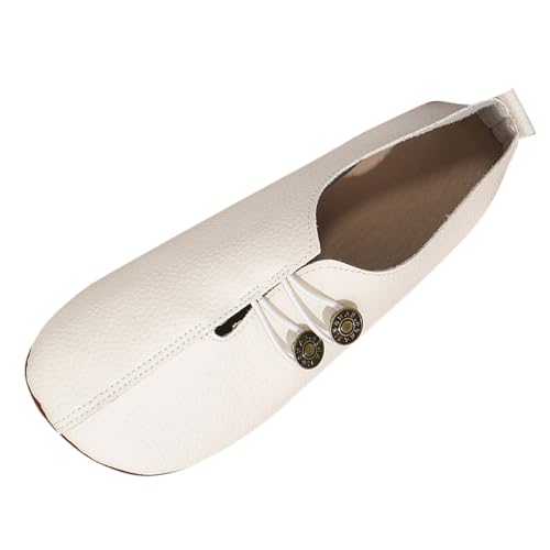 TUDUZ Damen Ballerinas mit Knöpfen Vintage-Look Flache Sohle Weiche Flache Unterseite Beiläufige Einzelne Schuhe Weibliche Runden Mund EIN Fuß Größe frauen Schuhe Damen White gr 41 von TUDUZ