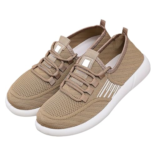 TUDUZ Damen Freizeit Bequeme Einfache Leichte Flache Weiche Unterseite Mesh Atmungsaktive Freizeitschuhe Schuhe Damen Lässige Arbeitsschuhe (Khaki, 37) von TUDUZ