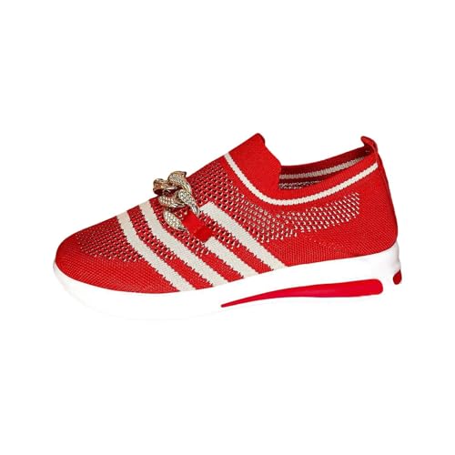 TUDUZ Damen Frühling Weaving Hollow Obermaterial Metallkette Slope Heel Freizeitschuhe Damen Mesh-Sneaker Atmungsaktiv Strick-Design mit Streifen (Red, 42) von TUDUZ