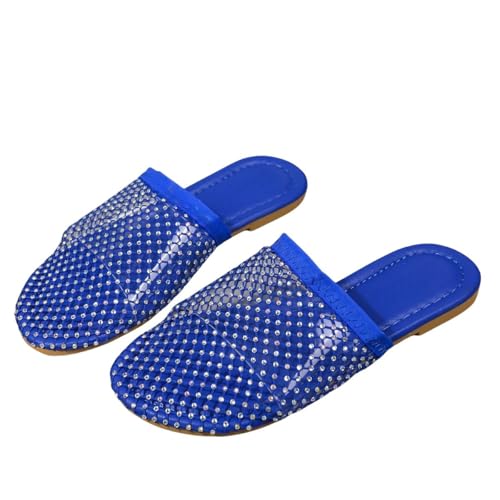 TUDUZ Damen Hausschuhe mit Glitzersteinen Schwarz Flacher Absatz Mules-Design Damen Hausschuhe Freizeit Halb Gewebte Mesh Blue gr 41 von TUDUZ